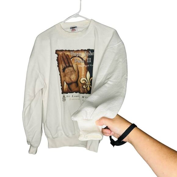 Vintage 1999 Jerzees Pope John Paul II St. Louis Crew Neck Sweatshirt Size L - Picture 3 of 7